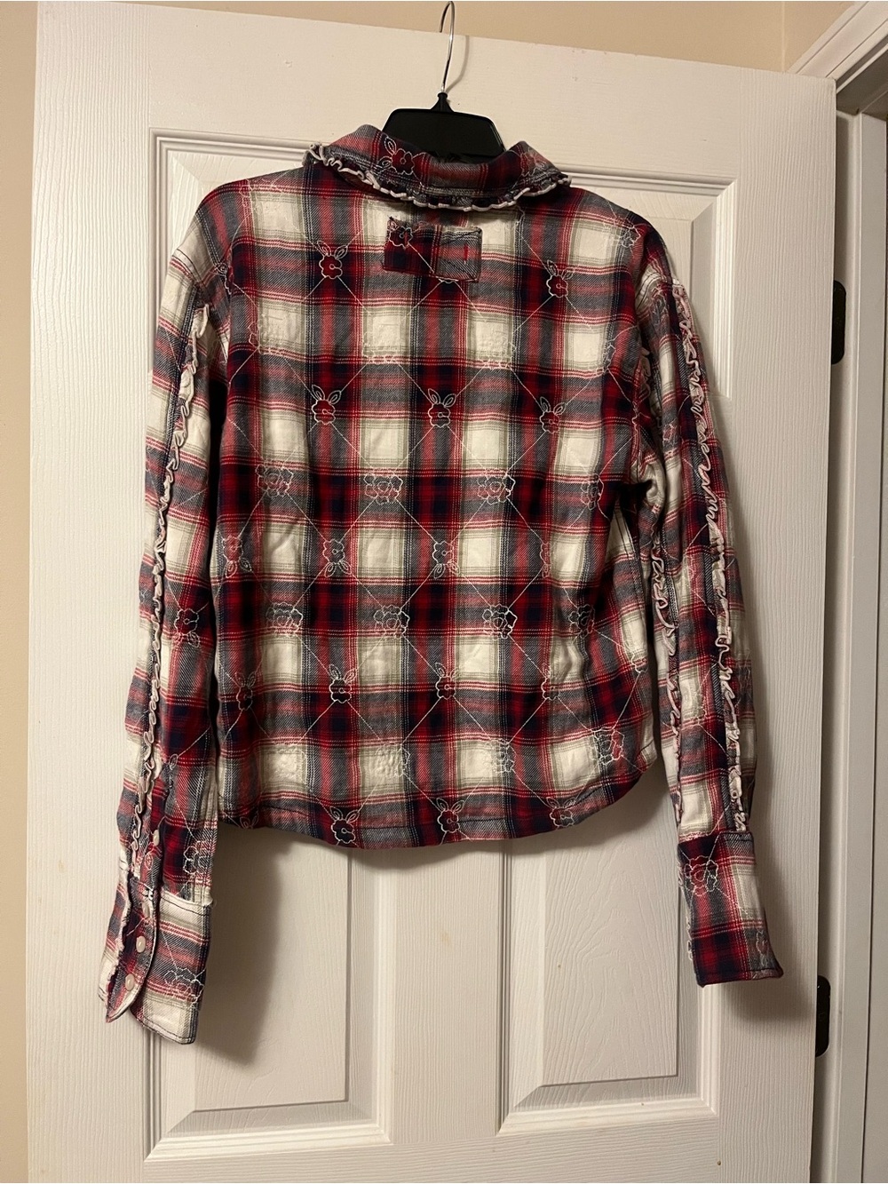 Free People/ We The Free Georgia Plaid Embroidered In Ivory Combo Size Large - Picture 6 of 8